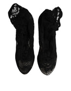 Dolce & Gabbana Black Lace Stretch Heels Mid Calf Boots Shoes - Zeiniez