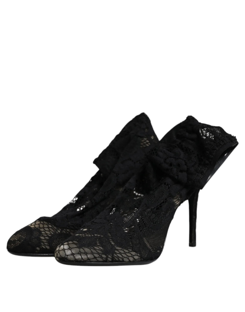 Dolce & Gabbana Black Lace Stretch Heels Mid Calf Boots Shoes - Zeiniez