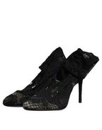 Dolce & Gabbana Black Lace Stretch Heels Mid Calf Boots Shoes - Zeiniez
