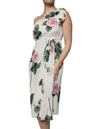 Dolce & Gabbana White Floral Silk One Shoulder Midi Dress - Zeiniez