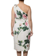 Dolce & Gabbana White Floral Silk One Shoulder Midi Dress - Zeiniez