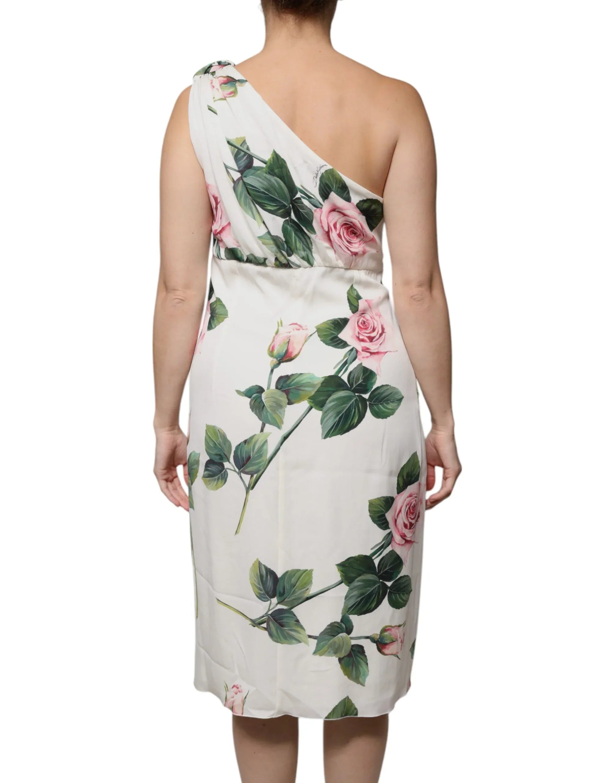 Dolce & Gabbana White Floral Silk One Shoulder Midi Dress - Zeiniez