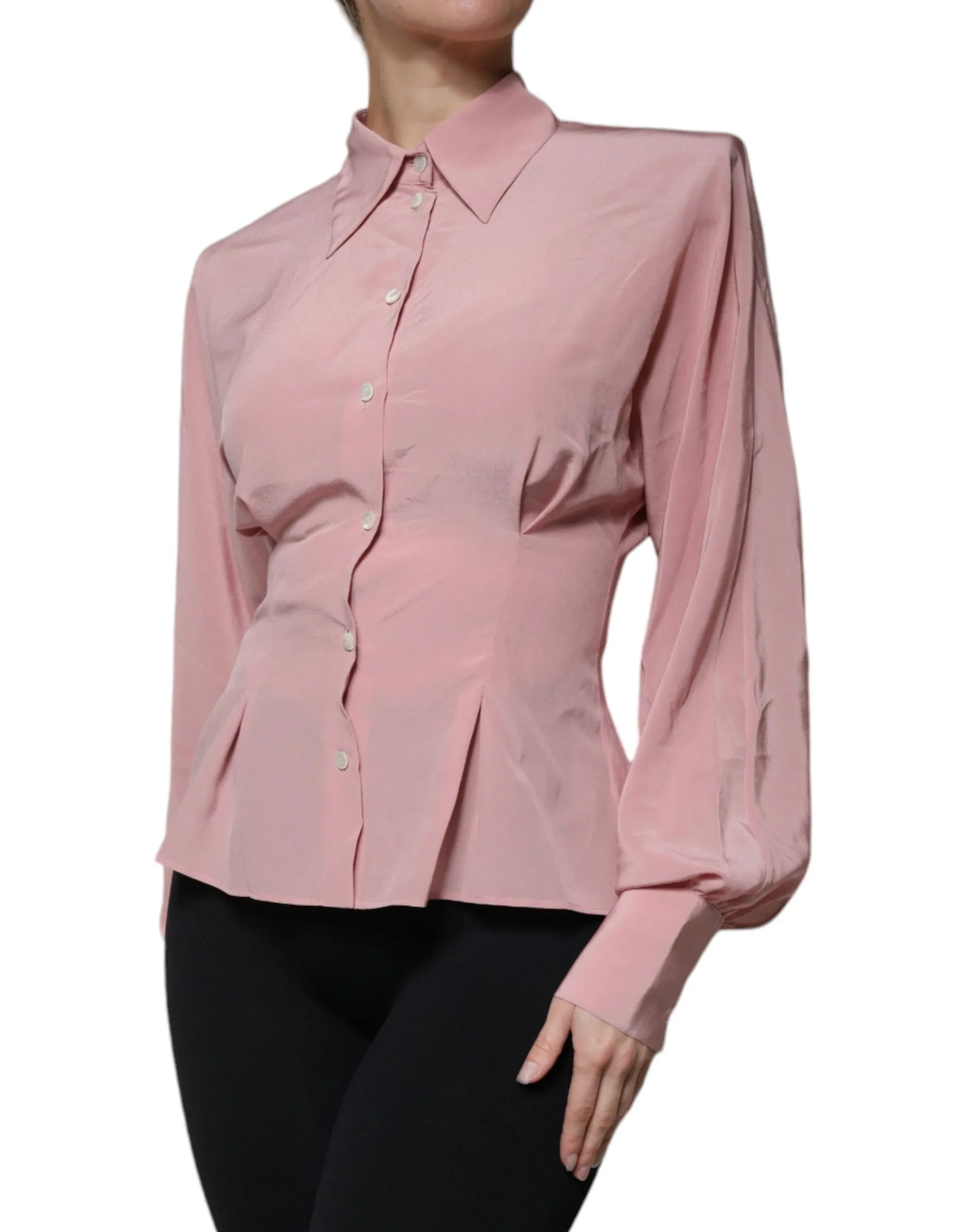 Dolce & Gabbana Pink Cotton Long Sleeves Collared Blouse Top - Zeiniez