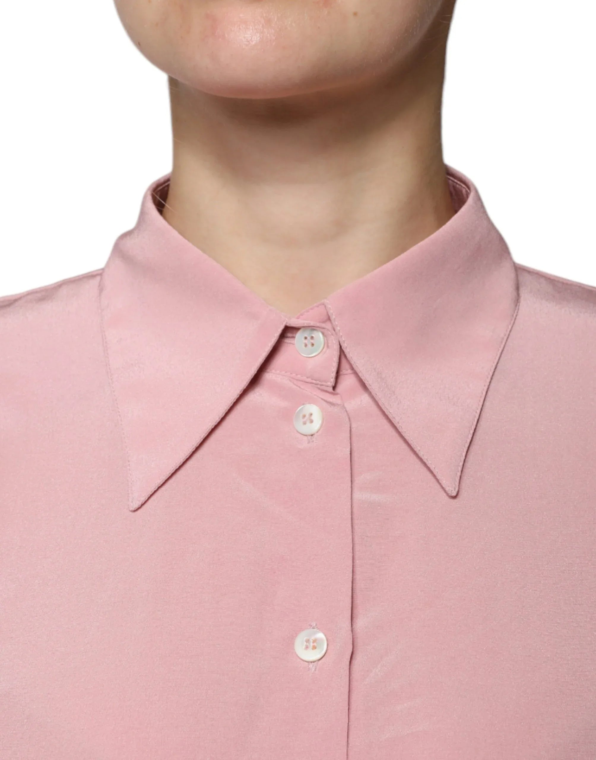 Dolce & Gabbana Pink Cotton Long Sleeves Collared Blouse Top - Zeiniez