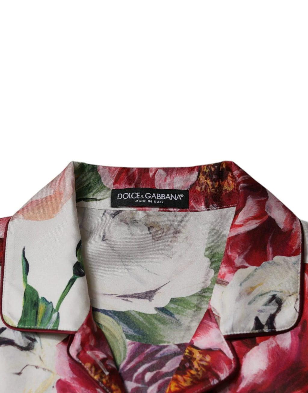 Dolce & Gabbana White Peony Silk Long Sleeves Collared Blouse Top - Zeiniez