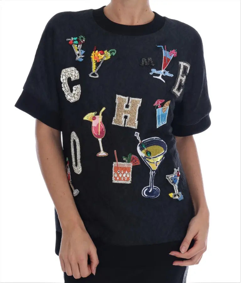 Dolce & Gabbana Black Brocade Cocktail Crystal Sweater - Zeiniez