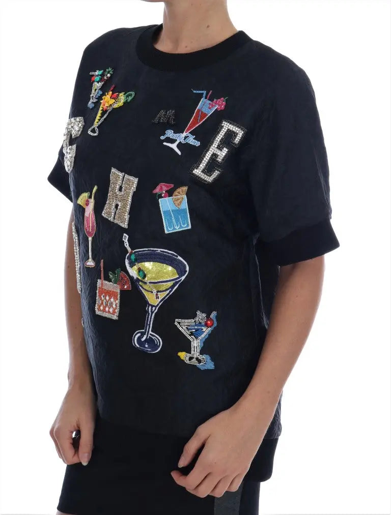 Dolce & Gabbana Black Brocade Cocktail Crystal Sweater - Zeiniez