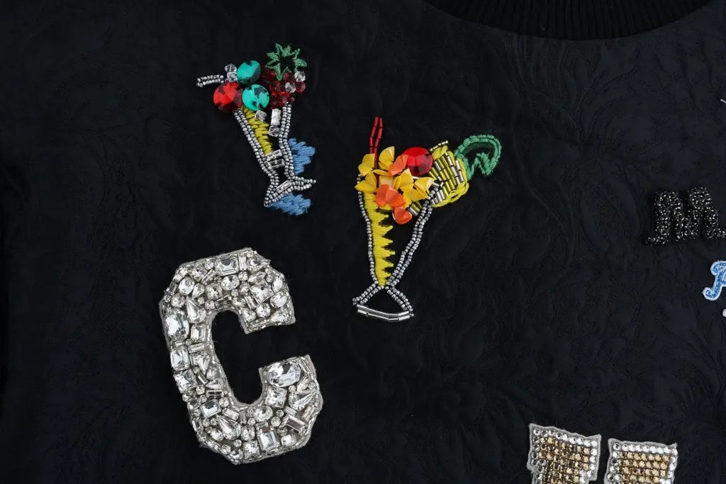 Dolce & Gabbana Black Brocade Cocktail Crystal Sweater - Zeiniez