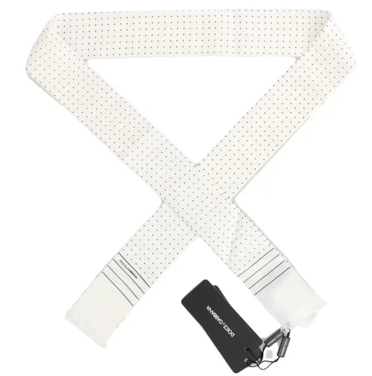 Dolce & Gabbana White Polka Dotted Silk Skinny Scarf - Zeiniez