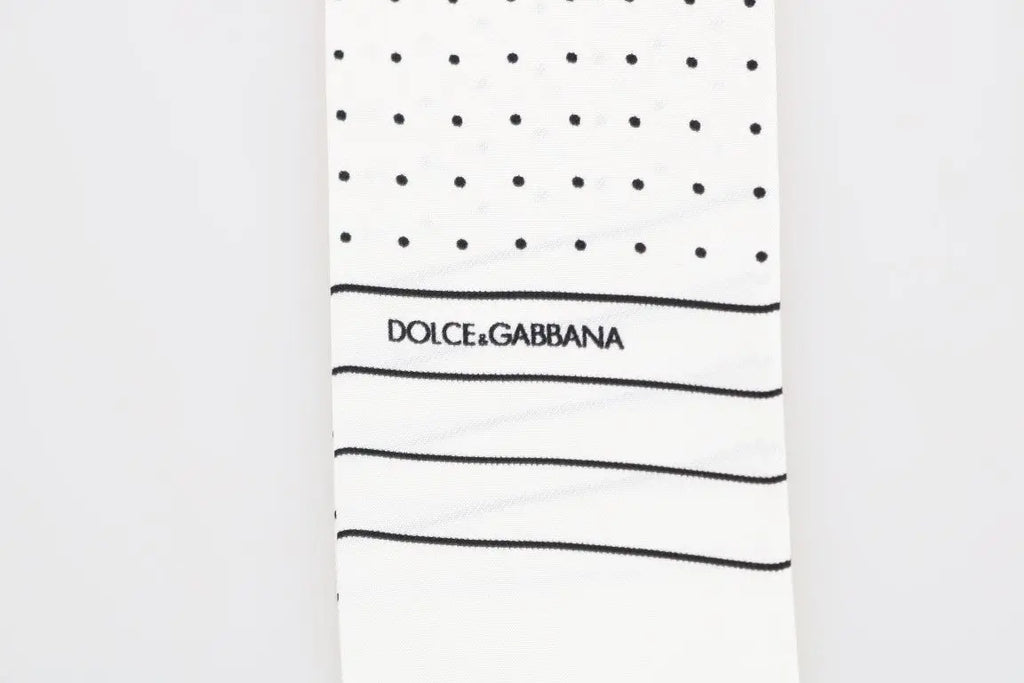 Dolce & Gabbana White Polka Dotted Silk Skinny Scarf - Zeiniez