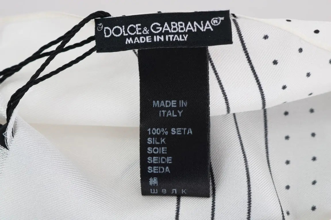 Dolce & Gabbana White Polka Dotted Silk Skinny Scarf - Zeiniez