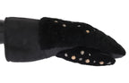 Dolce & Gabbana Black Leather Shearling Studded Gloves - Zeiniez