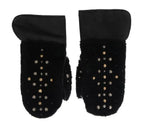Dolce & Gabbana Black Leather Shearling Studded Gloves - Zeiniez