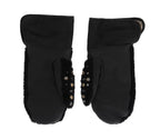 Dolce & Gabbana Black Leather Shearling Studded Gloves - Zeiniez