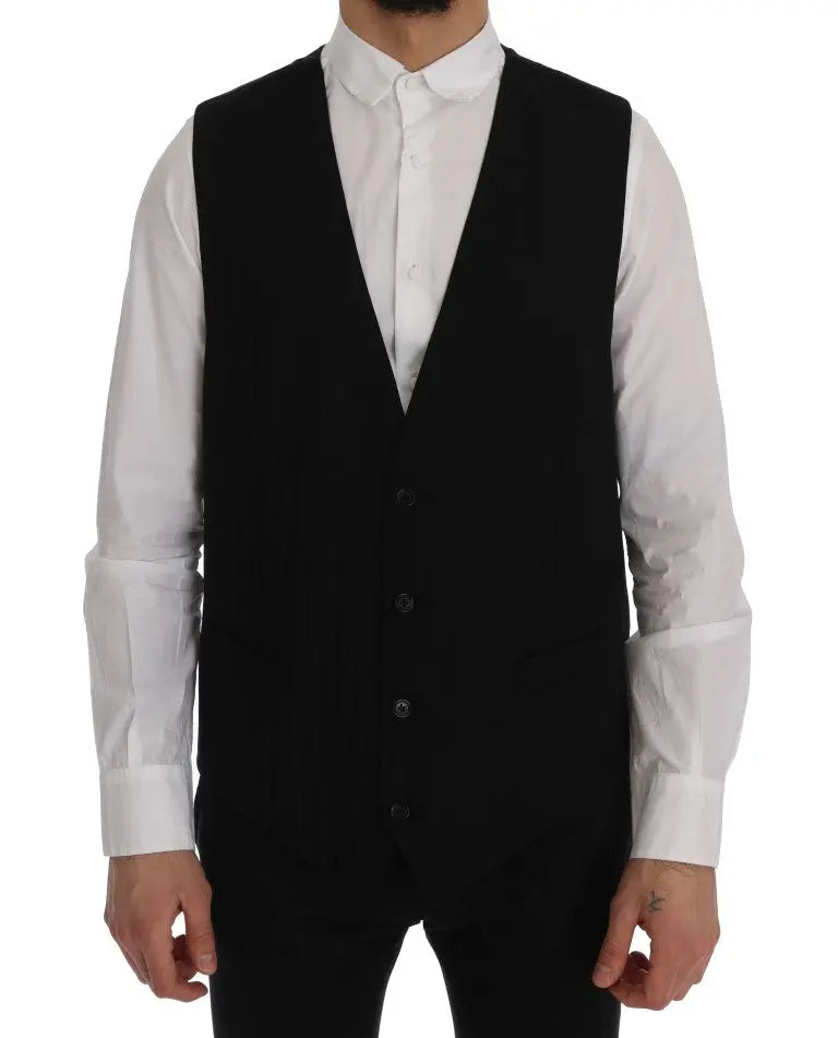 Dolce & Gabbana Black STAFF Wool Stretch Vest - Zeiniez
