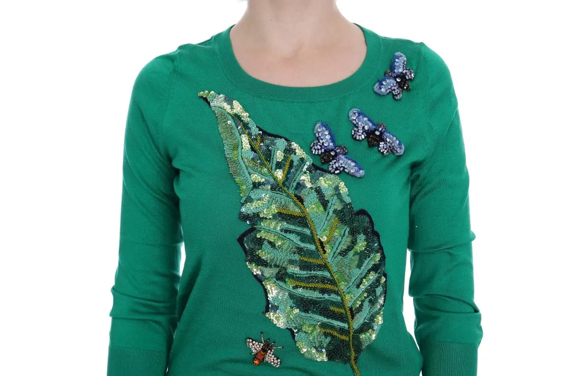 Dolce & Gabbana Green Silk Crystal Banana Sweater - Zeiniez