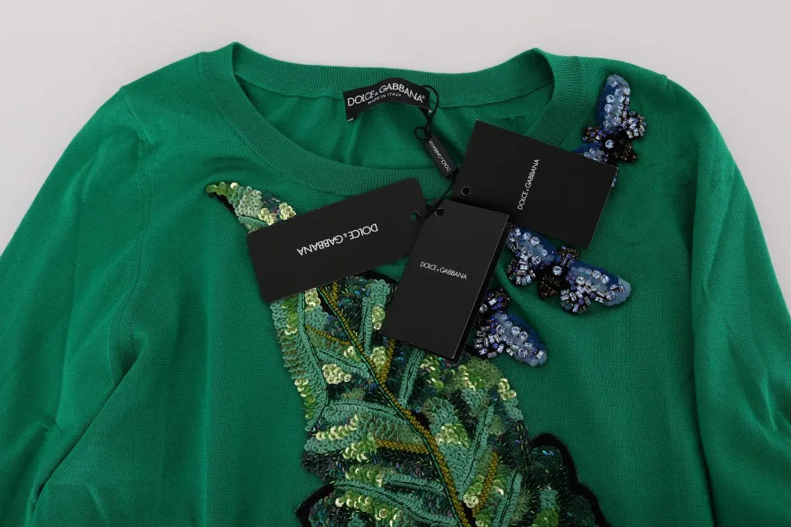 Dolce & Gabbana Green Silk Crystal Banana Sweater - Zeiniez