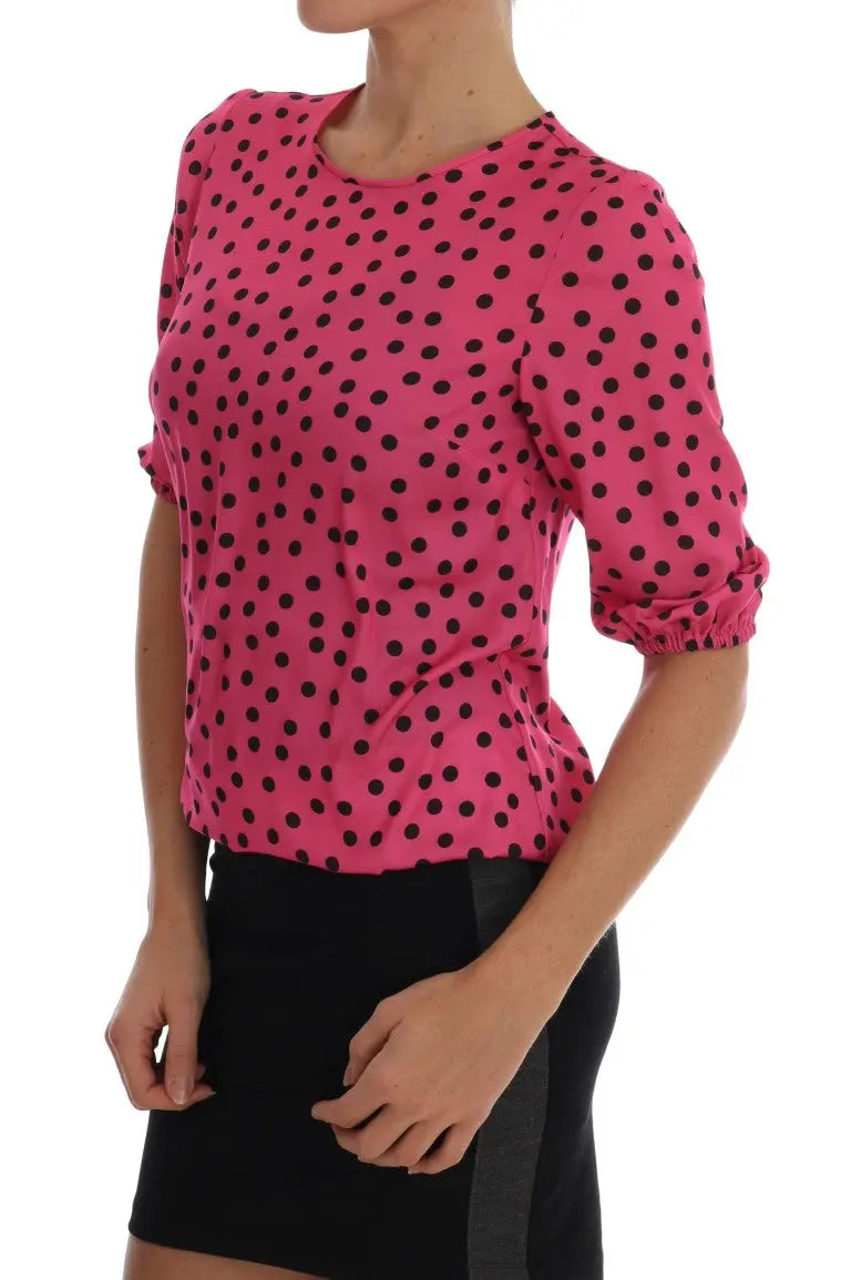 Dolce & Gabbana Pink Polka Dotted Silk Blouse - Zeiniez