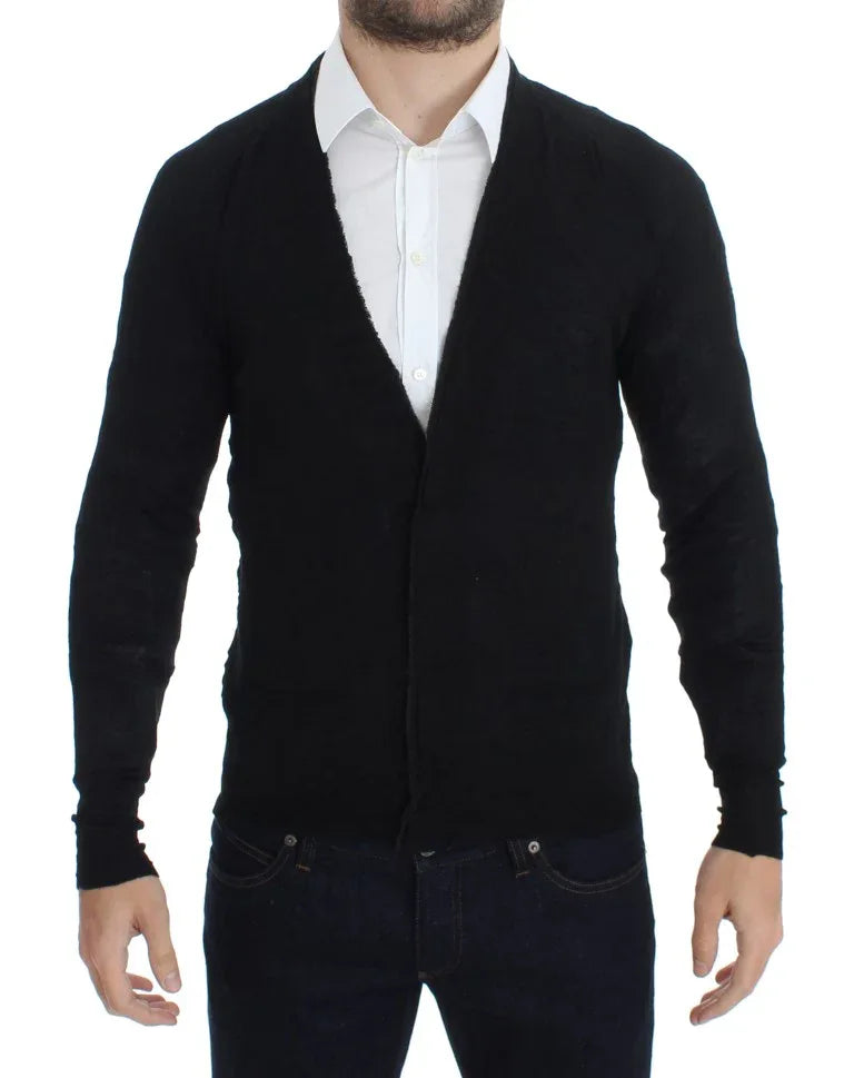 Costume National Black Fine Wool Button Cardigan - Zeiniez