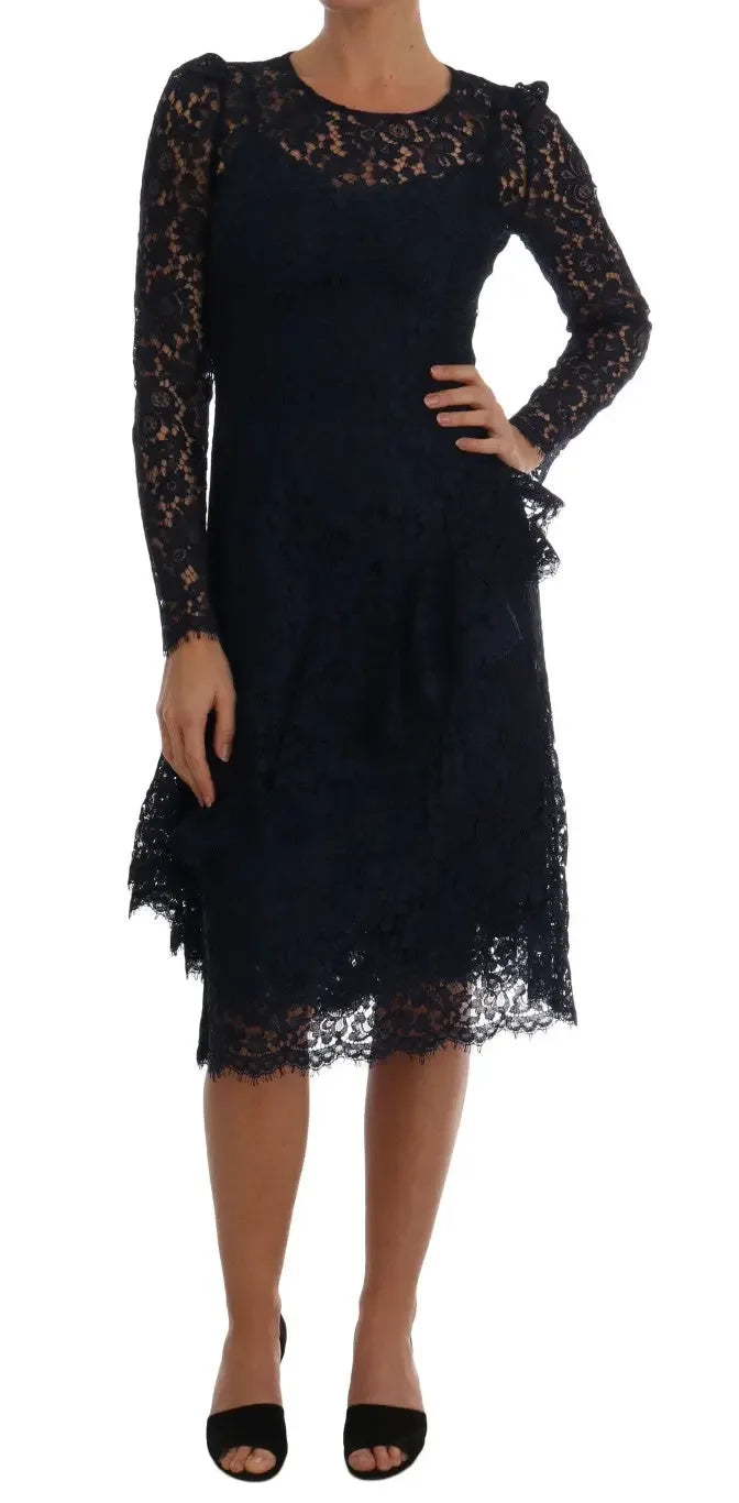 Dolce & Gabbana Blue Taormina Floral Lace Sheath Dress - Zeiniez