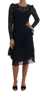 Dolce & Gabbana Blue Taormina Floral Lace Sheath Dress - Zeiniez