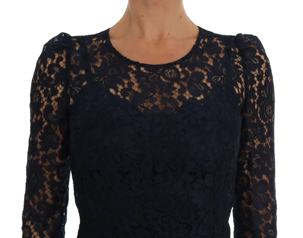 Dolce & Gabbana Blue Taormina Floral Lace Sheath Dress - Zeiniez