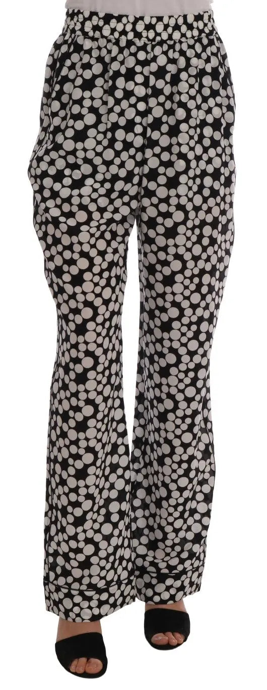 Dolce & Gabbana Black White Polka Dottes Silk Pants - Zeiniez