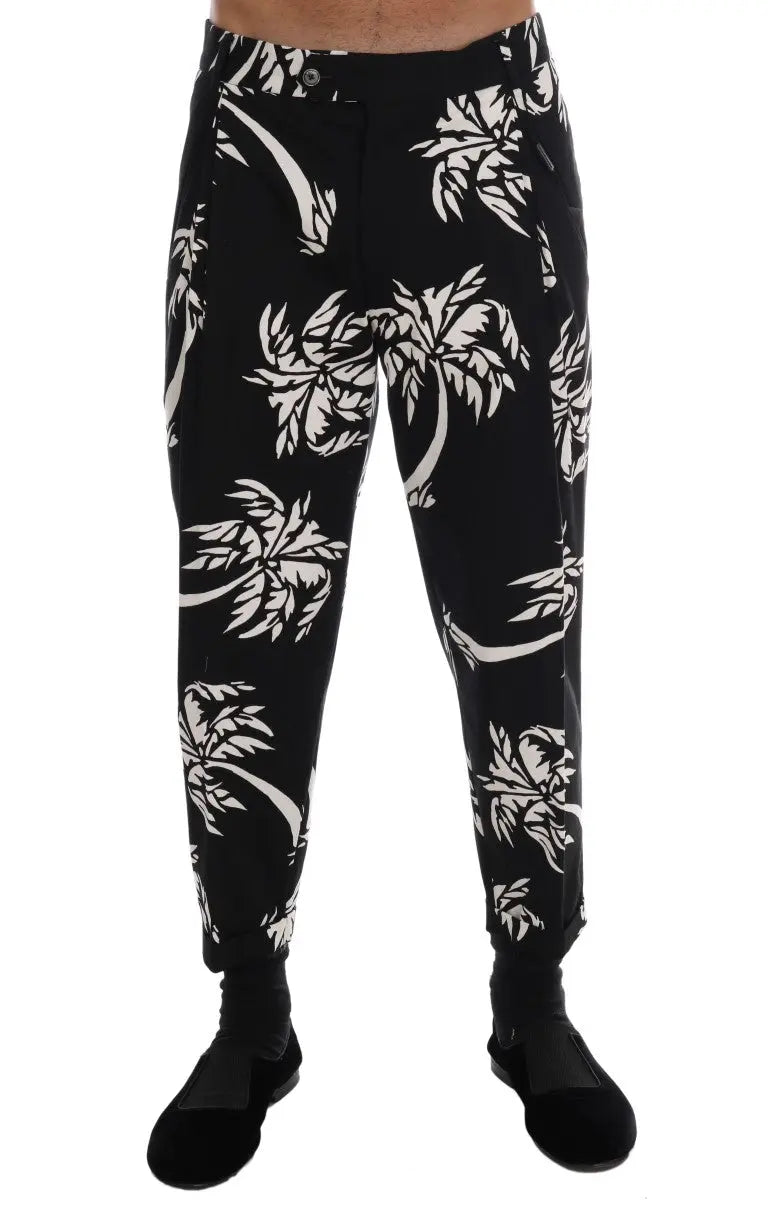 Dolce & Gabbana Black Tree Cotton Stretch Pants - Zeiniez