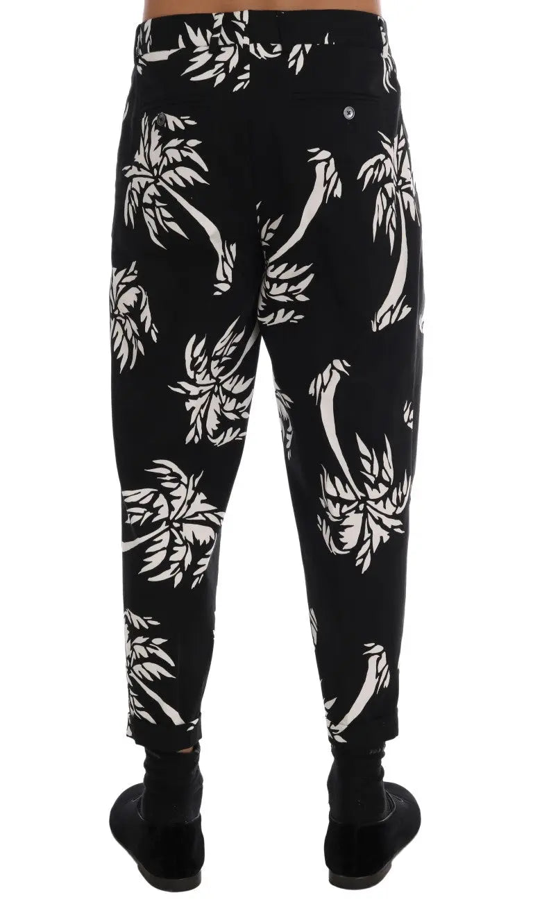 Dolce & Gabbana Black Tree Cotton Stretch Pants - Zeiniez