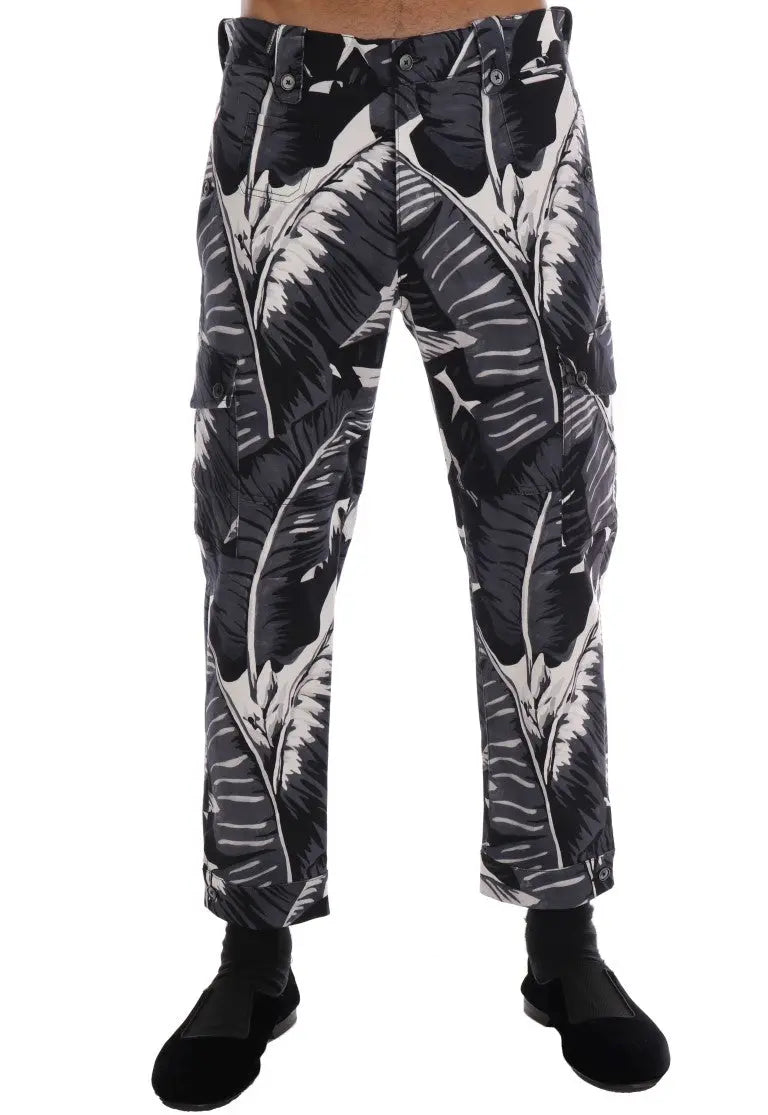 Dolce & Gabbana Gray Banana Leaf Cotton Pants - Zeiniez