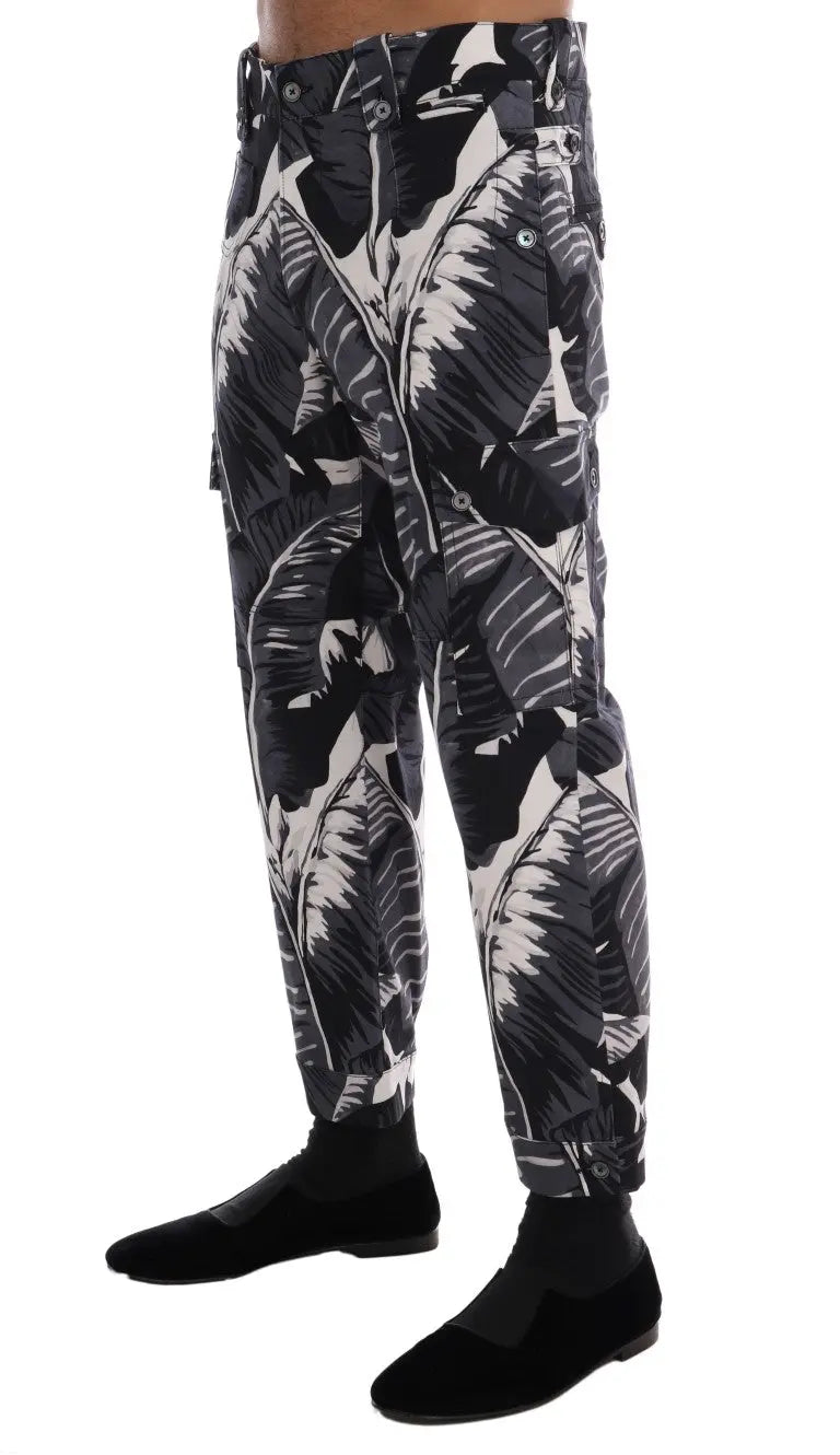 Dolce & Gabbana Gray Banana Leaf Cotton Pants - Zeiniez