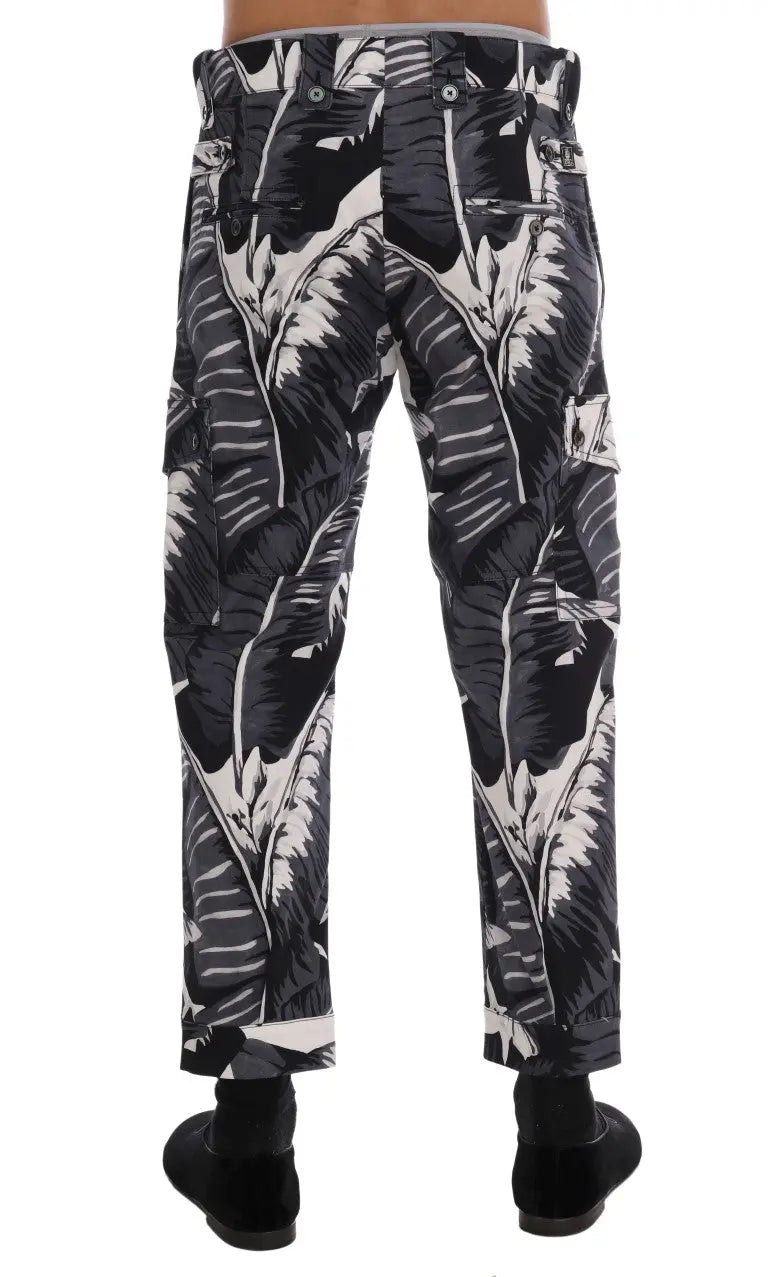 Dolce & Gabbana Gray Banana Leaf Cotton Pants - Zeiniez