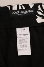 Dolce & Gabbana White Black Leaf Cotton Stretch Slim Pants - Zeiniez