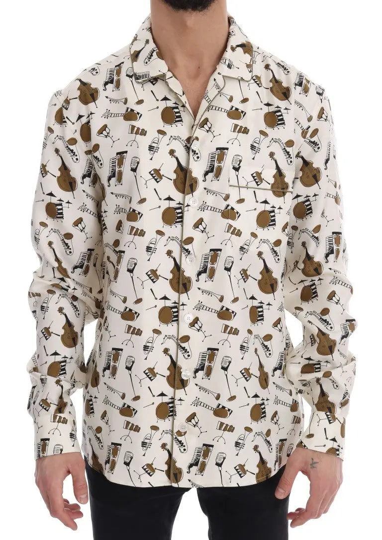 Dolce & Gabbana White Silk JAZZ Motive Print Shirt - Zeiniez
