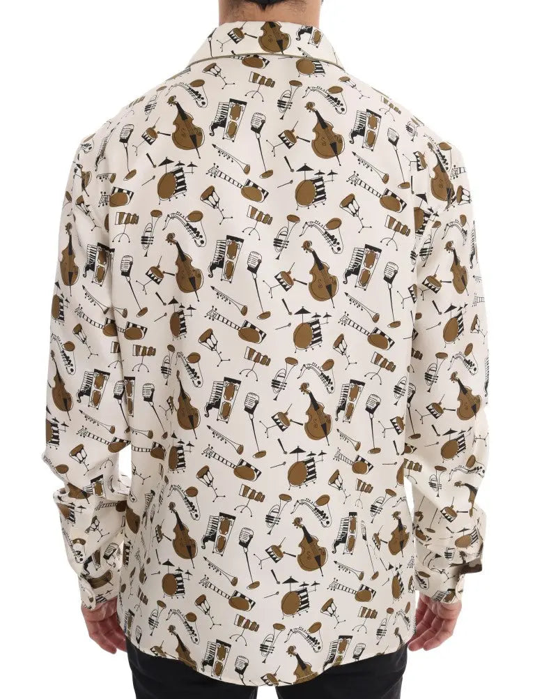 Dolce & Gabbana White Silk JAZZ Motive Print Shirt - Zeiniez