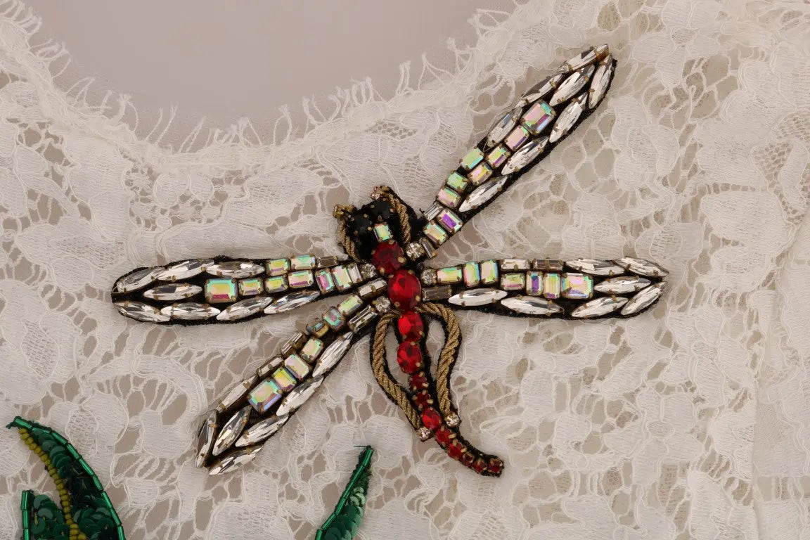 Dolce & Gabbana White Crystal Embellished Lace Blouse - Zeiniez