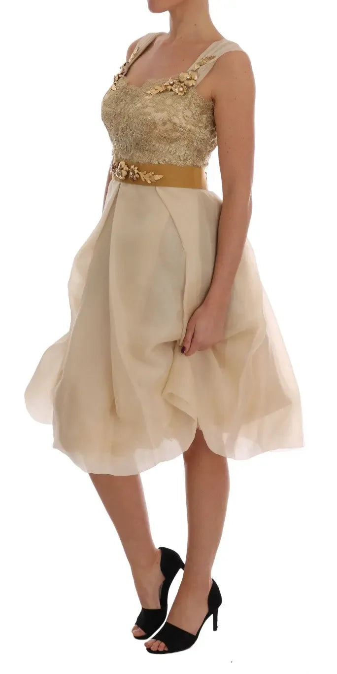 Dolce & Gabbana Gold Silk Crystal Embellished Dress - Zeiniez