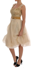 Dolce & Gabbana Gold Silk Crystal Embellished Dress - Zeiniez