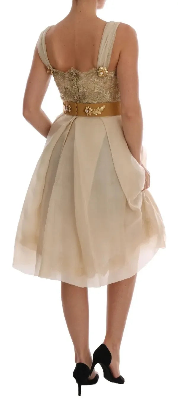 Dolce & Gabbana Gold Silk Crystal Embellished Dress - Zeiniez
