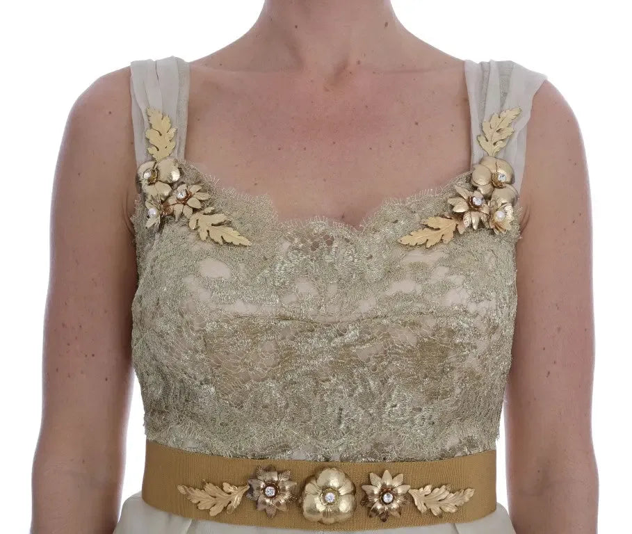 Dolce & Gabbana Gold Silk Crystal Embellished Dress - Zeiniez