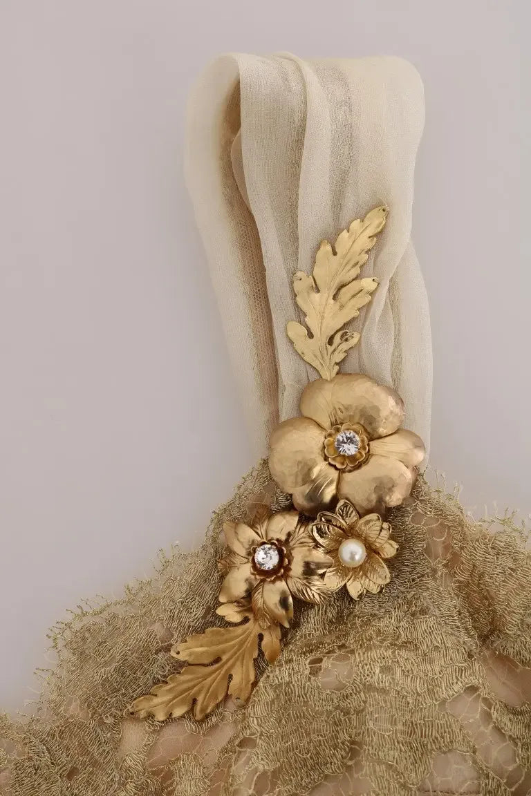 Dolce & Gabbana Gold Silk Crystal Embellished Dress - Zeiniez