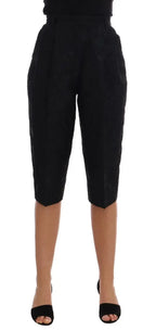 Dolce & Gabbana Black Brocade High Waist Capri Shorts - Zeiniez