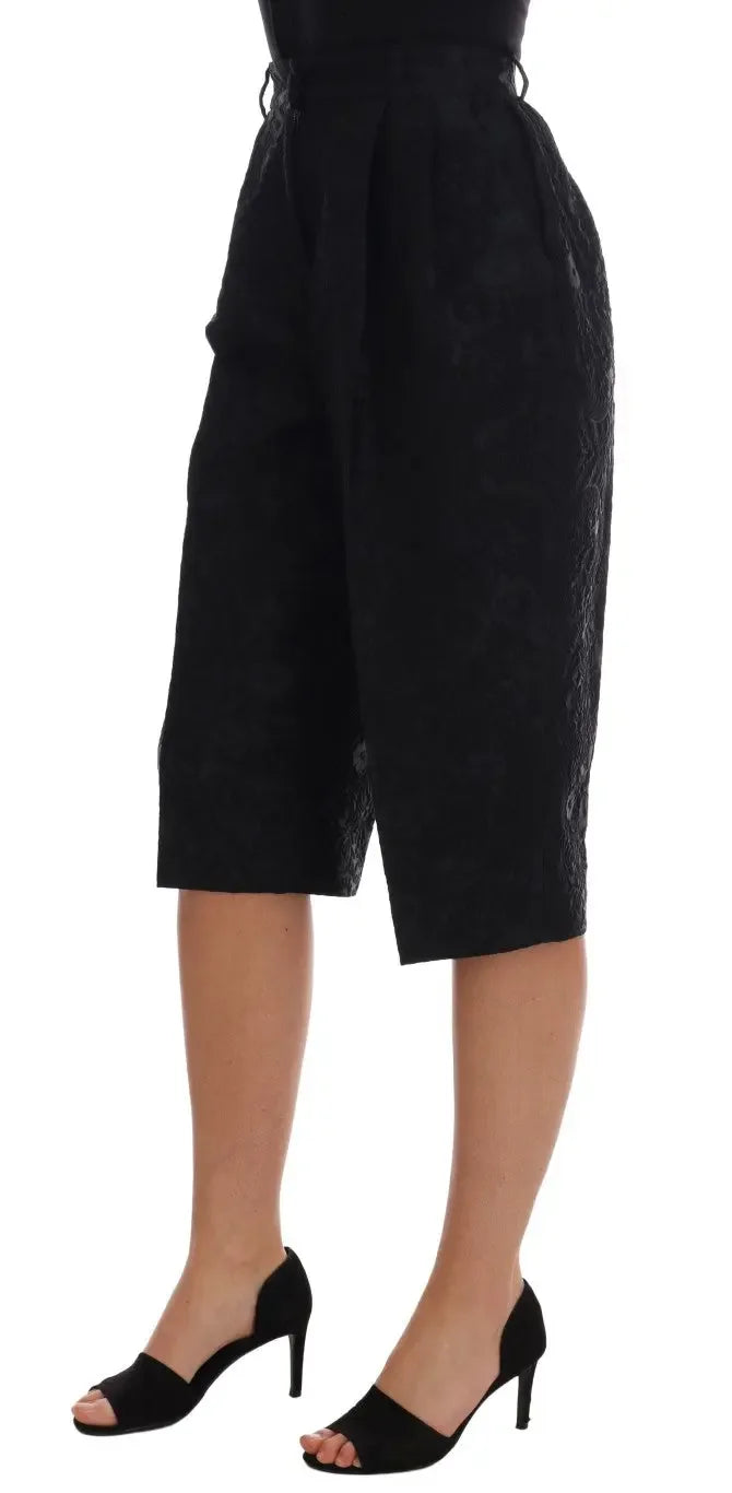 Dolce & Gabbana Black Brocade High Waist Capri Shorts - Zeiniez