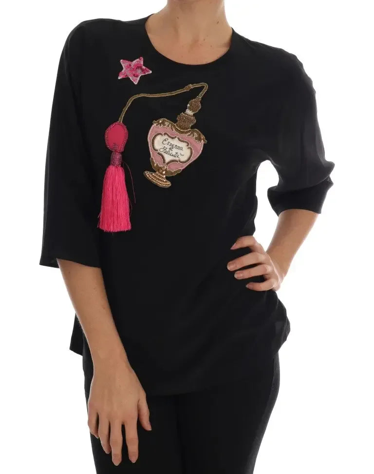 Dolce & Gabbana Black Silk Fairy Tale Top Crystal Blouse - Zeiniez