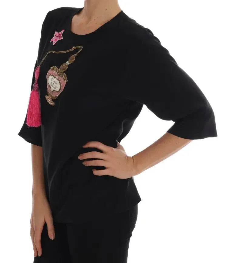 Dolce & Gabbana Black Silk Fairy Tale Top Crystal Blouse - Zeiniez