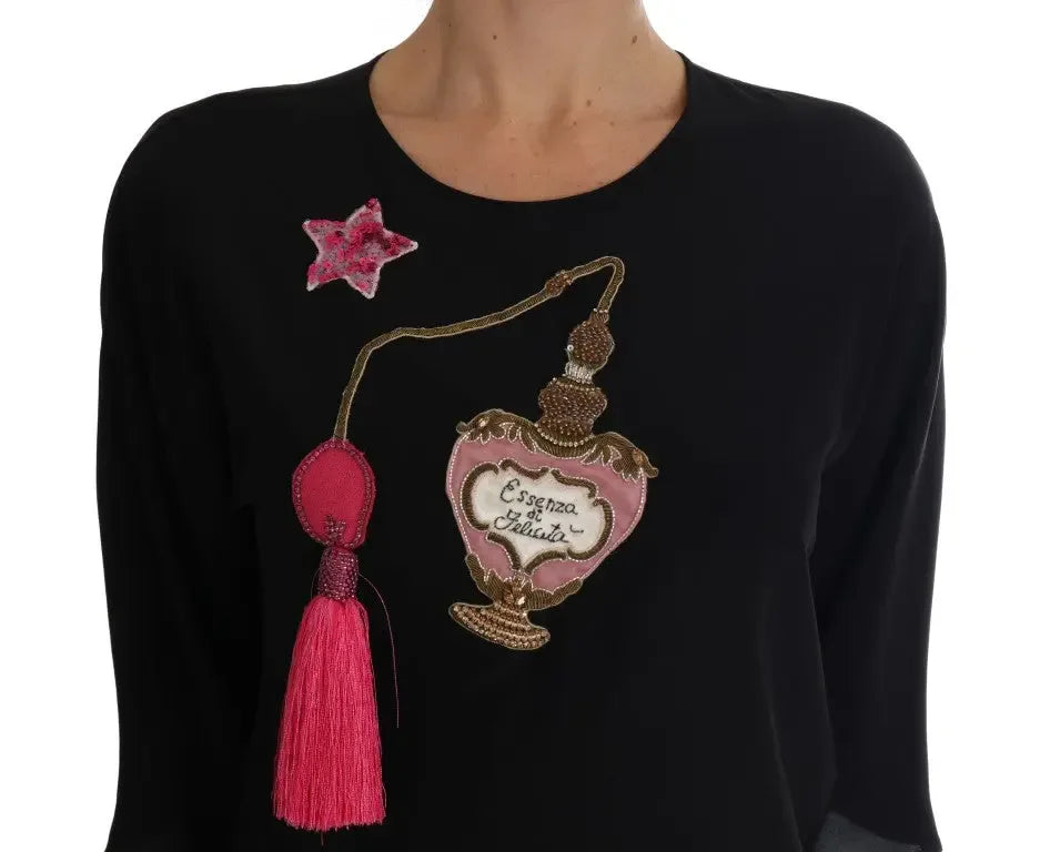 Dolce & Gabbana Black Silk Fairy Tale Top Crystal Blouse - Zeiniez