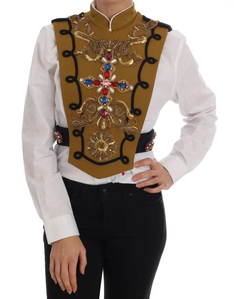 Dolce & Gabbana Yellow Crystal Cross Vest Jacket - Zeiniez