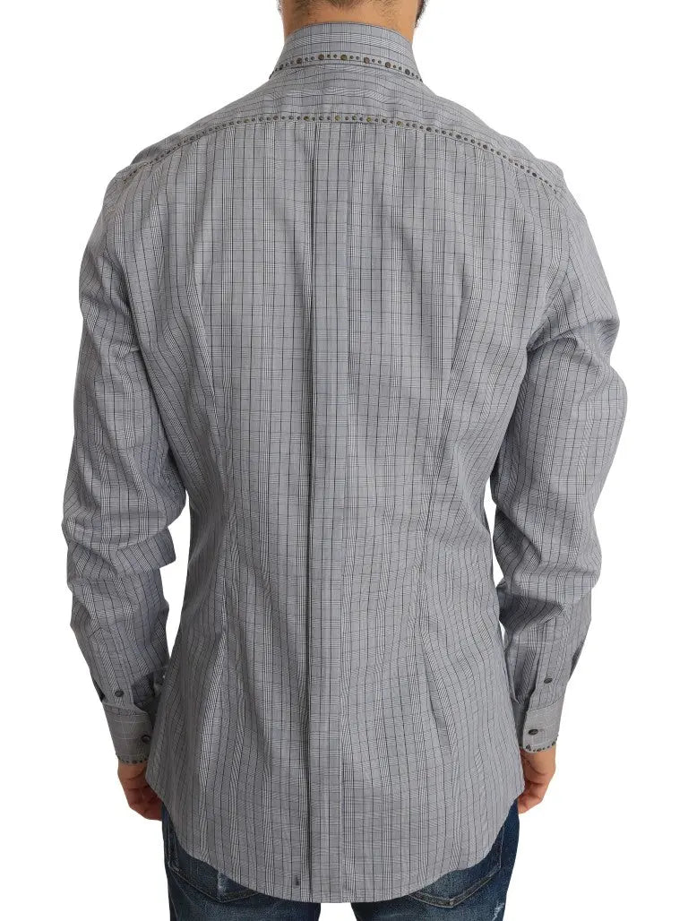 Dolce & Gabbana Gray Check GOLD Cotton Slim Fit Shirt - Zeiniez