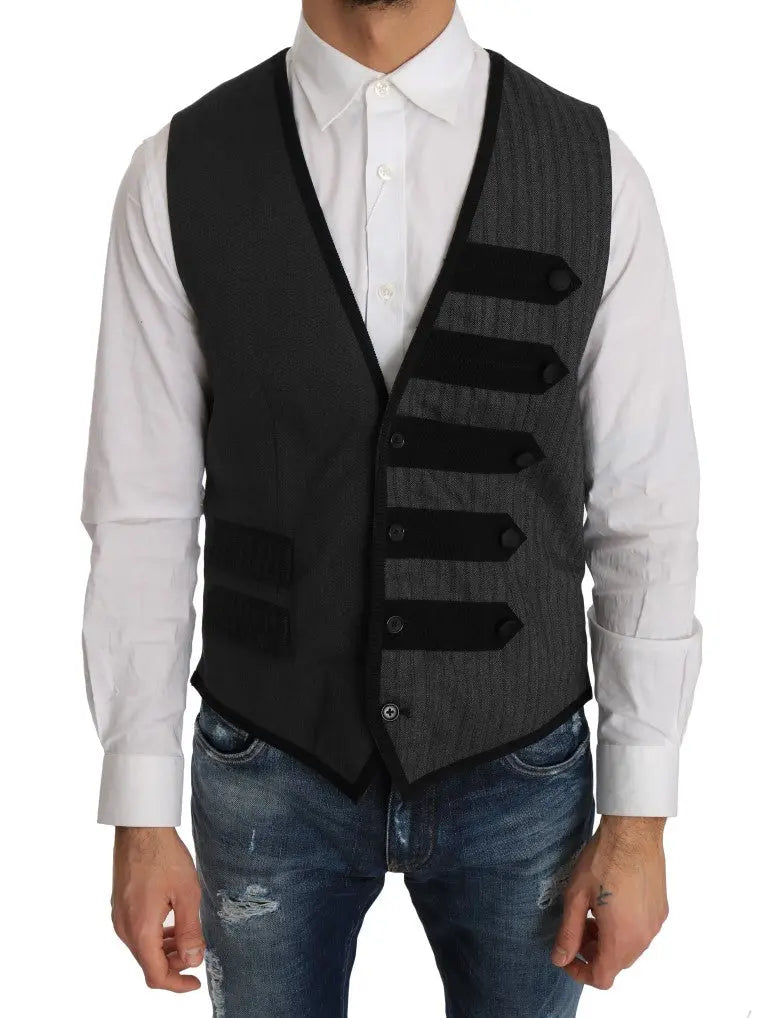 Dolce & Gabbana Gray Wool Patterned Slim Vest - Zeiniez