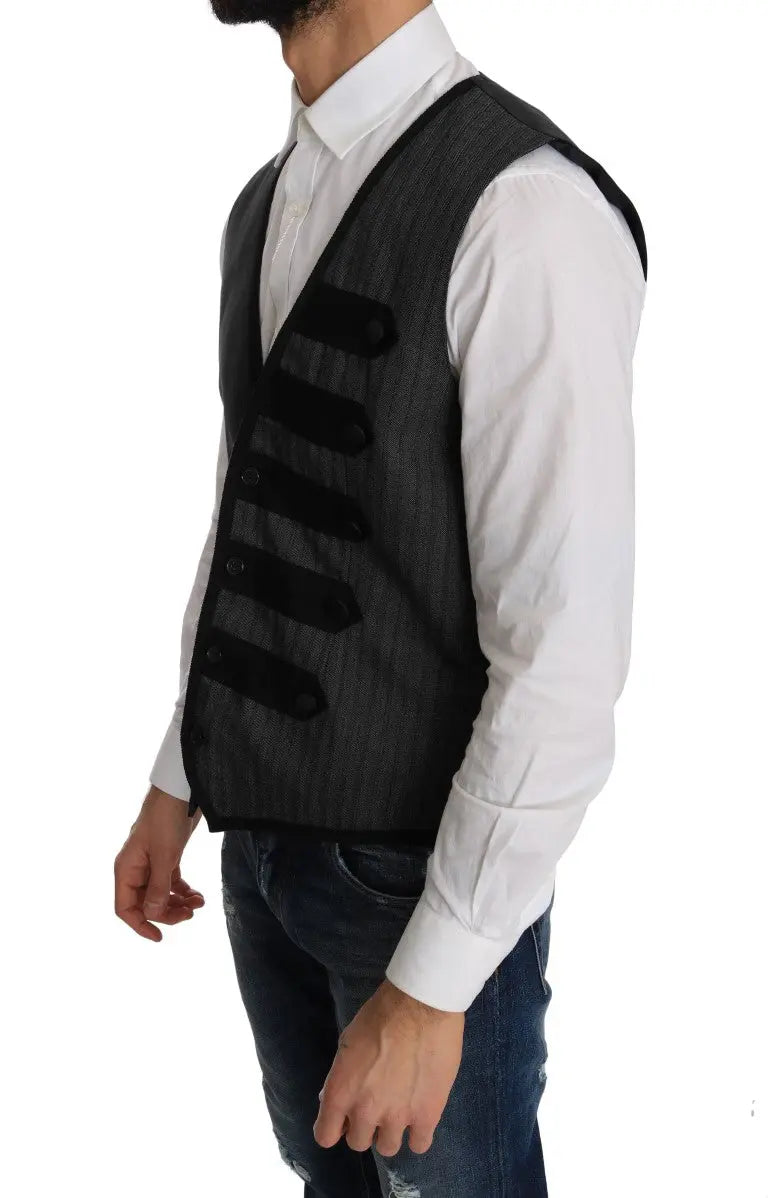 Dolce & Gabbana Gray Wool Patterned Slim Vest - Zeiniez